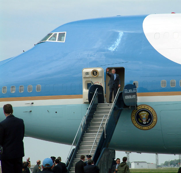 President Bush Waves from Doorway of Airforce One